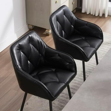 Msutree Dining Chairs Set of 2, Mid Century Modern Accent Chair, Metal Frame Accent Chair,Faux Leather Chair for Living Room,Office,Bedroom,Black