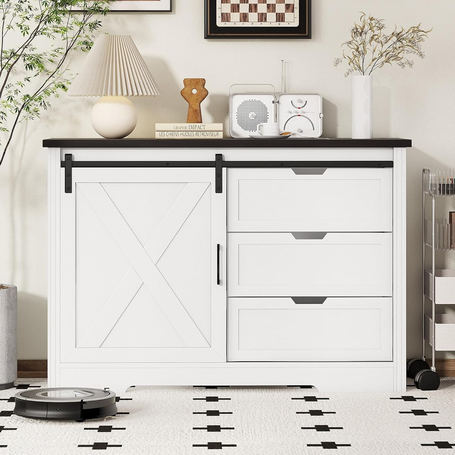 Msutree Farmhouse Sideboard Storage Cabinet with Sliding Barn Door and ...