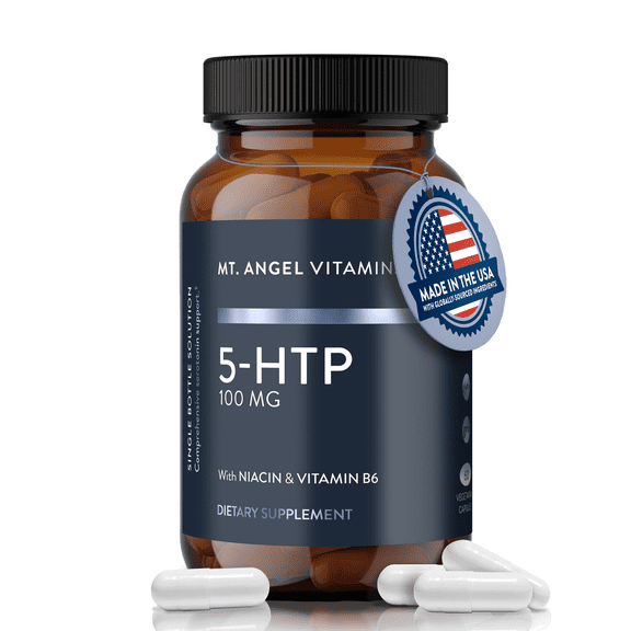 Mt. Angel Vitamins' 5-HTP Supplement Enhanced with Niacin, Vitamin B6 & Enhance for Optimal Absorption Supports Mood, Relaxation & Healthy Sleep Non-GMO, Gluten-Free 60 Capsules