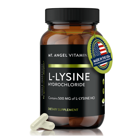 Mt. Angel Vitamins' L-Lysine 500 mg Immune Support & Collagen Boost | Essential Amino Acid for Skin & Tissue Health | 60 Capsules