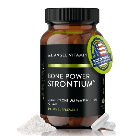Mt. Angel Vitamins’ Strontium Bone Power 350mg - Bone Strength & Density Support Supplement - Vegan, Non-GMO, Gluten-Free, Soy-Free, Dairy-Free, No Preservatives - 60 Veg Capsules