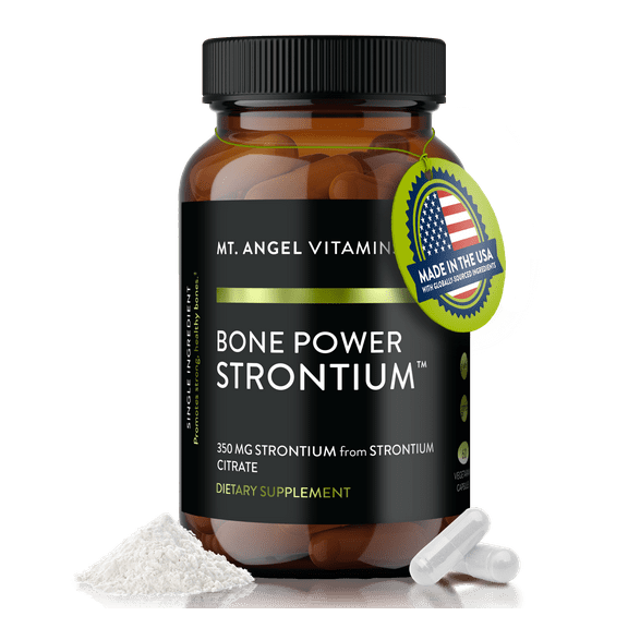 Mt. Angel Vitamins Strontium Bone Power 350mg - Bone Strength & Density Support Supplement - Vegan, Non-GMO, Gluten-Free, Soy-Free, Dairy-Free, No Preservatives - 60 Veg Capsules