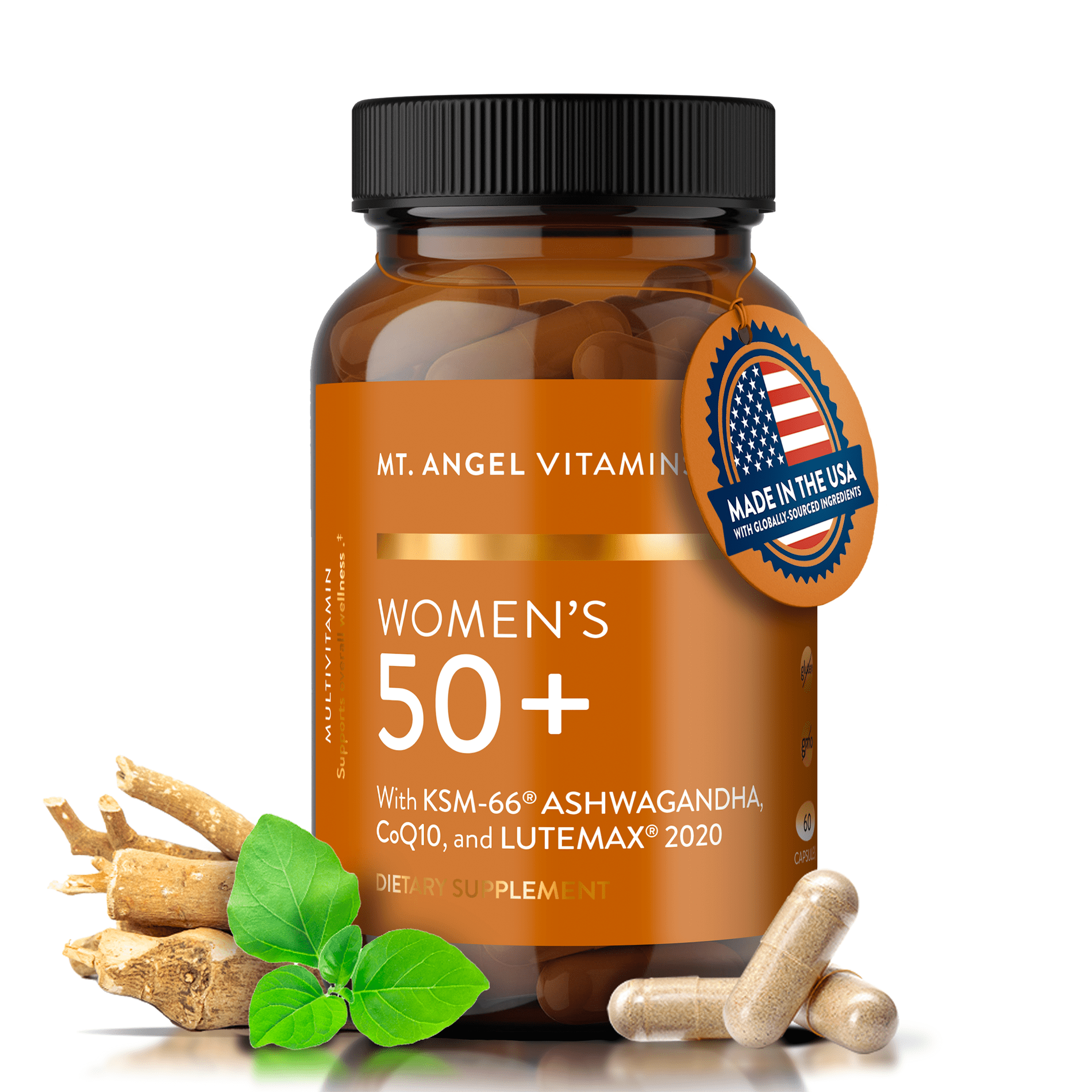 Mt. Angel Vitamins - Womens 50+ Multivitamin | Supports Overall Wellness, Energy, Bone & Heart Support, and Vision | KSM-66 Ashwagandhal, CoQ10, and Lutemax 2020 - 60 Capsules
