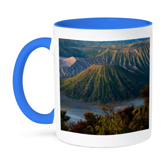 3drose, Mt Bromo and Batok at Dawn, Bromo Tengger Semeru Np, Java, Indonesia, 11oz Two-tone Blue Mug