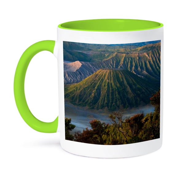 3drose, Mt Bromo and Batok at Dawn, Bromo Tengger Semeru Np, Java, Indonesia, 11oz Two-tone Green Mug