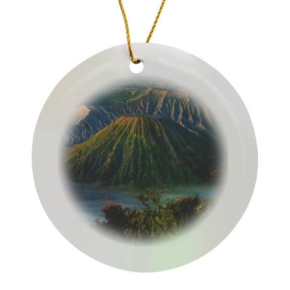 3drose, Mt Bromo and Batok at Dawn, Bromo Tengger Semeru Np, Java, Indonesia, Circle Porcelain Ornament
