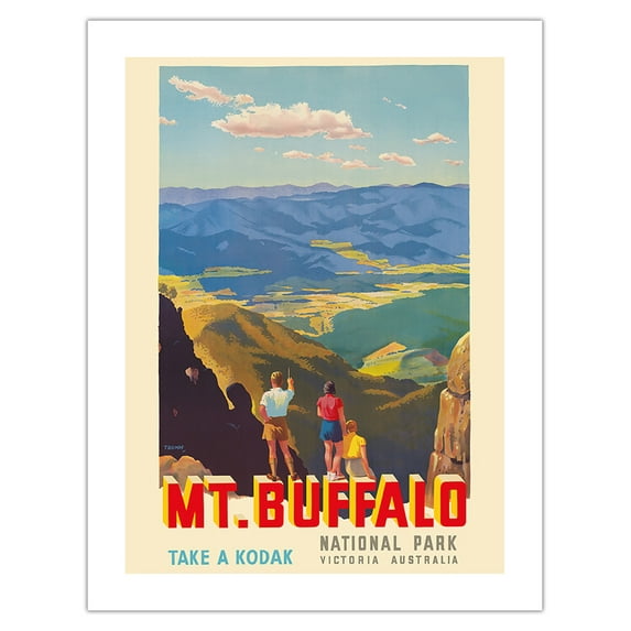 Mt. Buffalo National Park - Victoria Australia - Take a Kodak - Victorian Railways - Vintage Travel Poster by Percy Trompf c.1930 - Bamboo Fine Art 290gsm Paper (Unframed) 17x22in