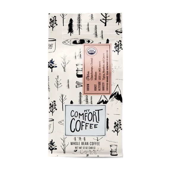 Mt. Comfort Coffee Organic Peru, Medium Roast, Whole Bean Coffee, 12 oz Bag