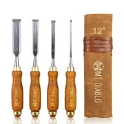 Mt Diablo Woodworking Tools 4 Piece Chisel Set - Premium CV60 Steel Wood Chisel Sets with Ergonomic Handles, Includes 1/4" 1/2" 3/4" 1" Widths - Ideal for Woodworkers - Durable Waxed Canvas Tool Roll