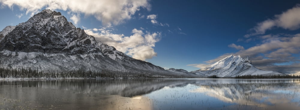 Mt Dillon and Mt Sukakpak reflecting in a pond in the Brooks Range north of Wiseman Arctic Alaska winter Canvas Art - Carl Johnson Design Pics (44 x 16)