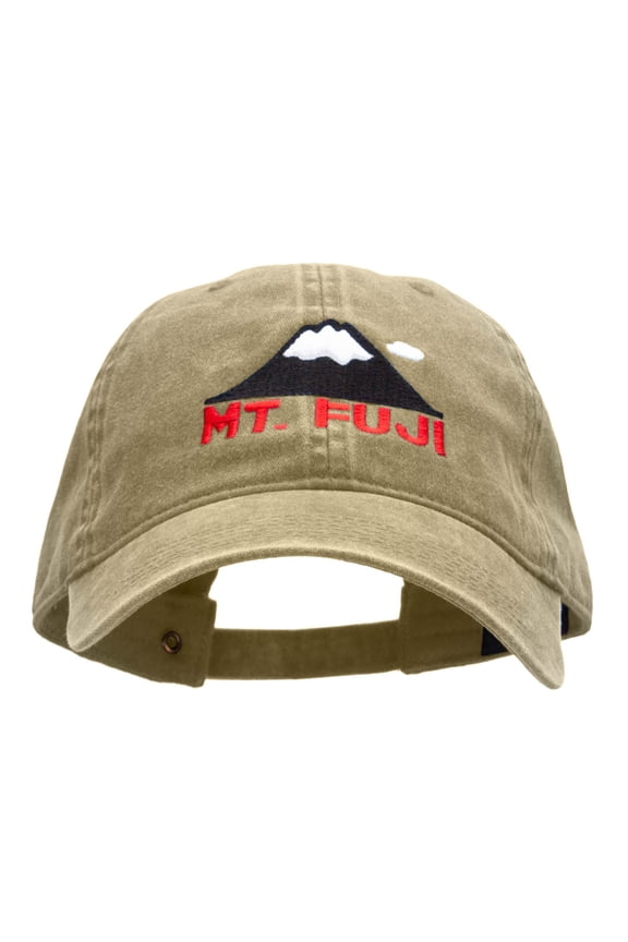 Mt Fuji Embroidered Washed Cotton Brass Buckle Cap - Khaki OSFM