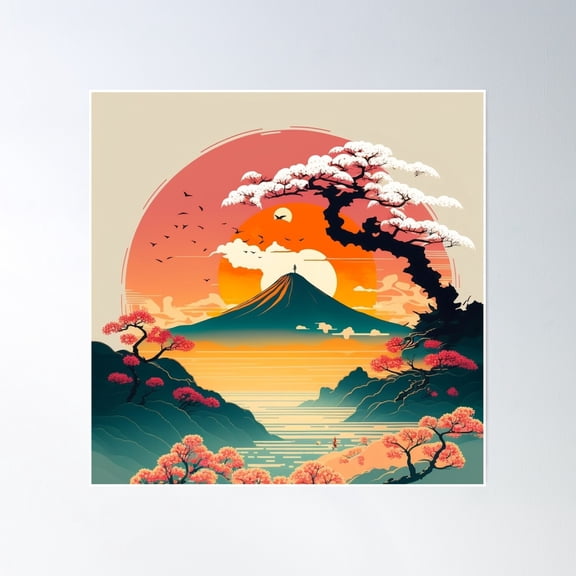Mt Fuji In Springtime Japan Poster Wall Art, Modern Wall Decor, 16x16 UNFRAMED