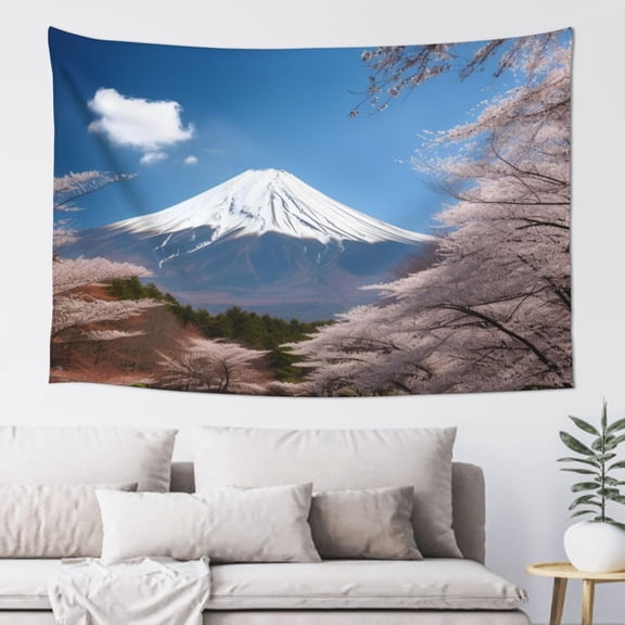 Mt. Fuji in early spring Tapestry for Bedroom Aesthetic Wall Hanging Dorm Party Backdrop Poster Home Decor Tapestries 40 x 60 in
