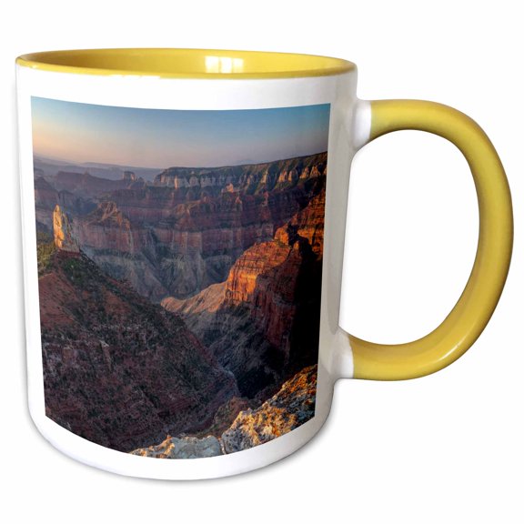 3drose, Mt Hayden from Imperial Point on North Rim, Grand Canyon Np, Az, Usa, 11oz Two-tone Yellow Mug