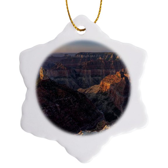 3drose, Mt Hayden from Imperial Point on North Rim, Grand Canyon Np, Az, Usa, 3 inch Snowflake Porcelain Ornament