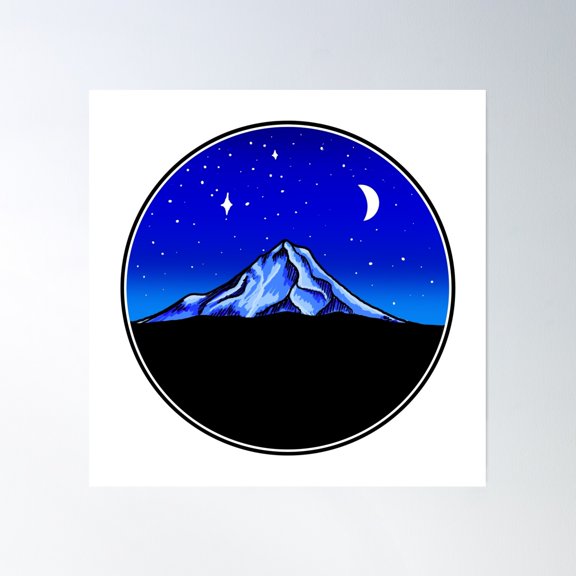 Mt. Hood Moonlight Night Sky Poster Wall Art, Modern Wall Decor, 24x24 UNFRAMED