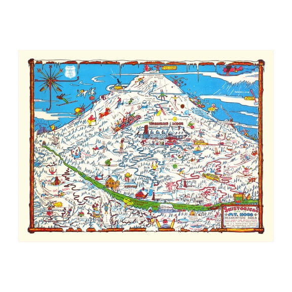 Mt. Hood Recreation Area Art, 1939 Vintage Map of Mt. Hood Recreation Area History Wall Decor Gift, Old Mt. Hood Recreation Area Map - 24" x 18" Unframed Print