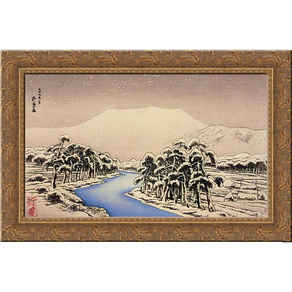 Mt. Ibuki in Snow 24x16 Gold Ornate Wood Framed Canvas Art by Goyo Hashiguchi