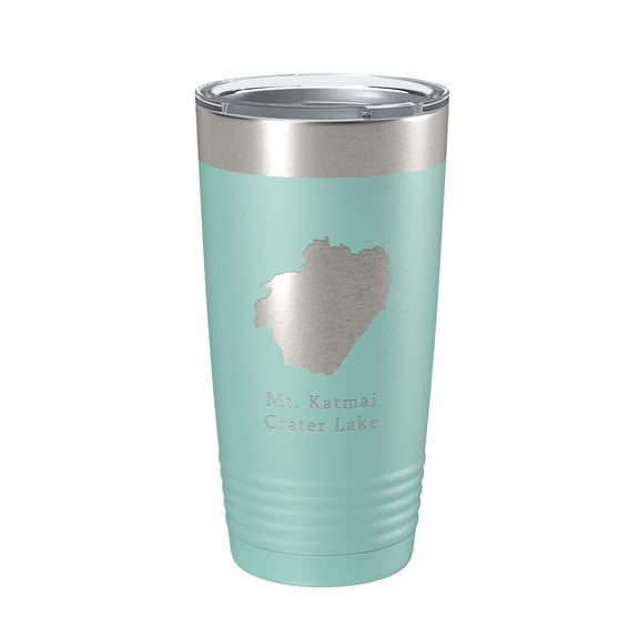 Mt. Katmai Crater Lake Map Tumbler Travel Mug Insulated Laser Engraved Coffee Cup Alaska 20 oz Teal
