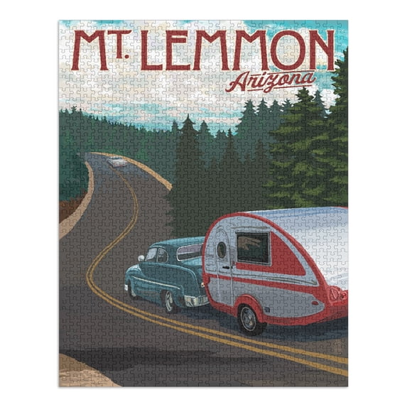 Mt. Lemmon, Arizona, Retro Camper on Road (1000 Piece Puzzle, Size 19x27, Challenging Jigsaw Puzzle for Adults and Family, Made in USA)