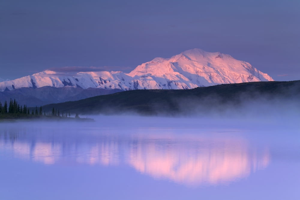 Mt Mckinley Over Wonder Lake In Morning Mist Denali Np In Ak Summer Canvas Art - Michael DeYoung Design Pics (17 x 11)