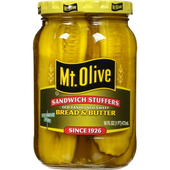 Mt. Olive Bread And Butter Old Fashioned Sandwich Stuffers Sweet Pickles, 16 fl oz