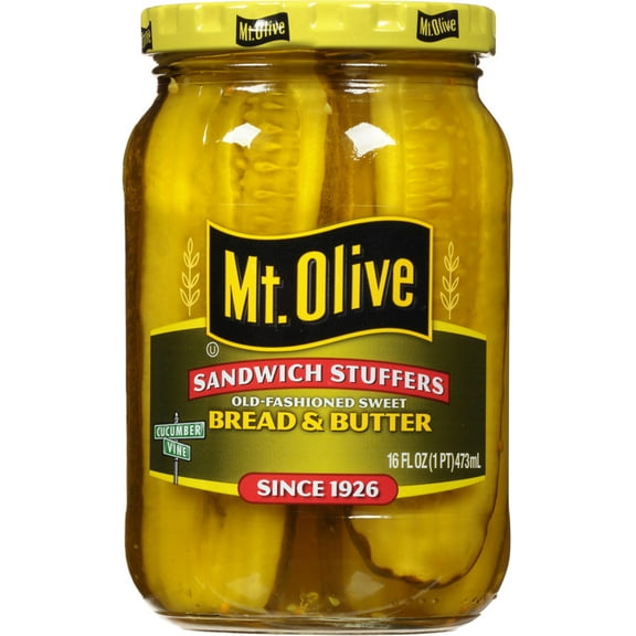 Mt. Olive Bread And Butter Old Fashioned Sandwich Stuffers Sweet Pickles, 16 fl oz