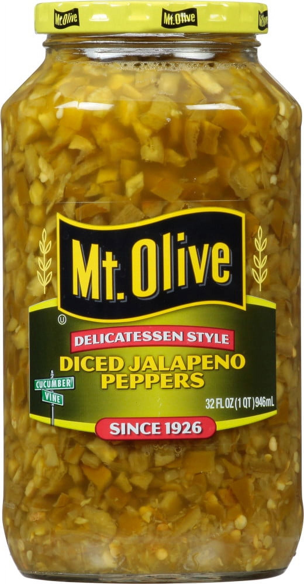 Mt. Olive Delicatessen Style Diced Jalapeno Peppers, 32 fl oz Jar