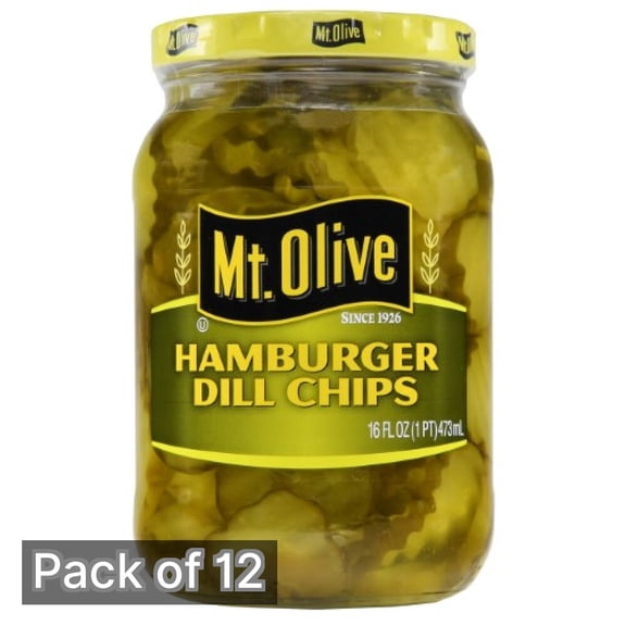 Mt. Olive Hamburger Dill Chips Pickles Jar 16 fl oz (Pack of 12)