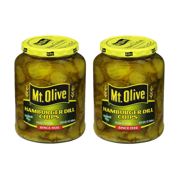 Mt. Olive Hamburger Dill Pickle Chips, 32 fl oz Jar (Pack of 2)