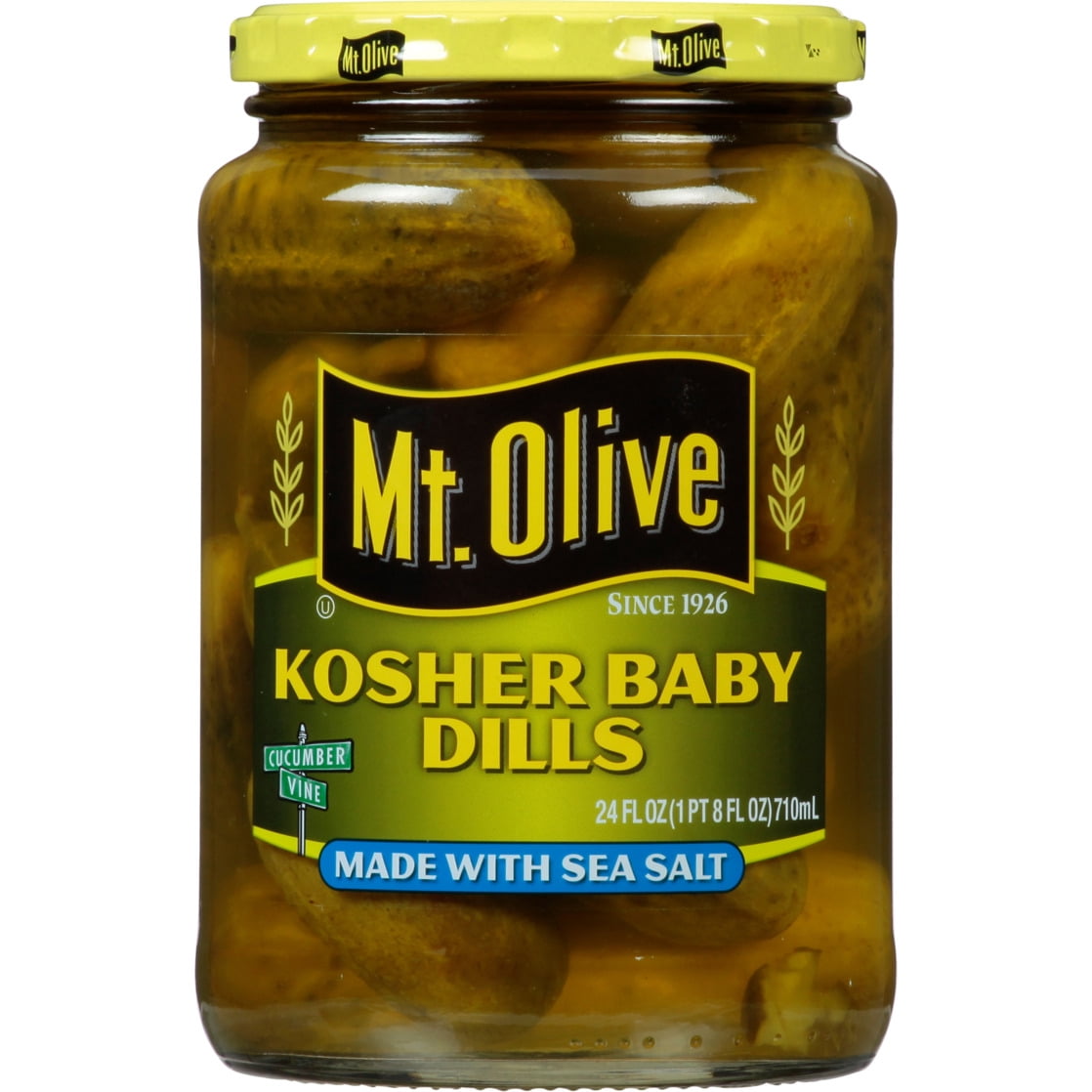 Mt. Olive Kosher Baby Dill Pickles with Sea Salt, 24 fl oz Jar