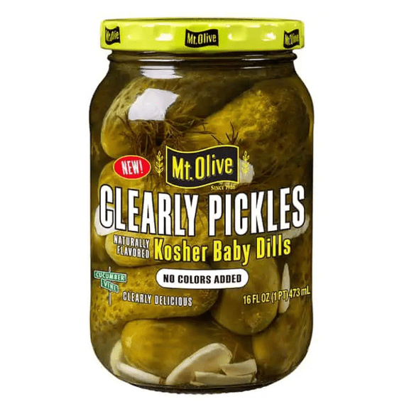 Mt. Olive Clearly Pickles Kosher Baby Dills, 16 oz Jar  Crisp Fresh Flavor, No Artificial Dyes
