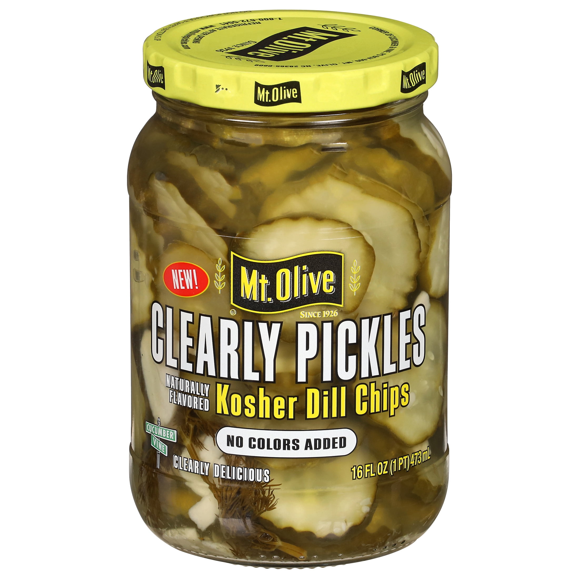 Mt. Olive Clearly Pickles Kosher Dill Chips, 16 fl oz Jar - Naturally Flavored Dill Chips, No Artificial Dyes