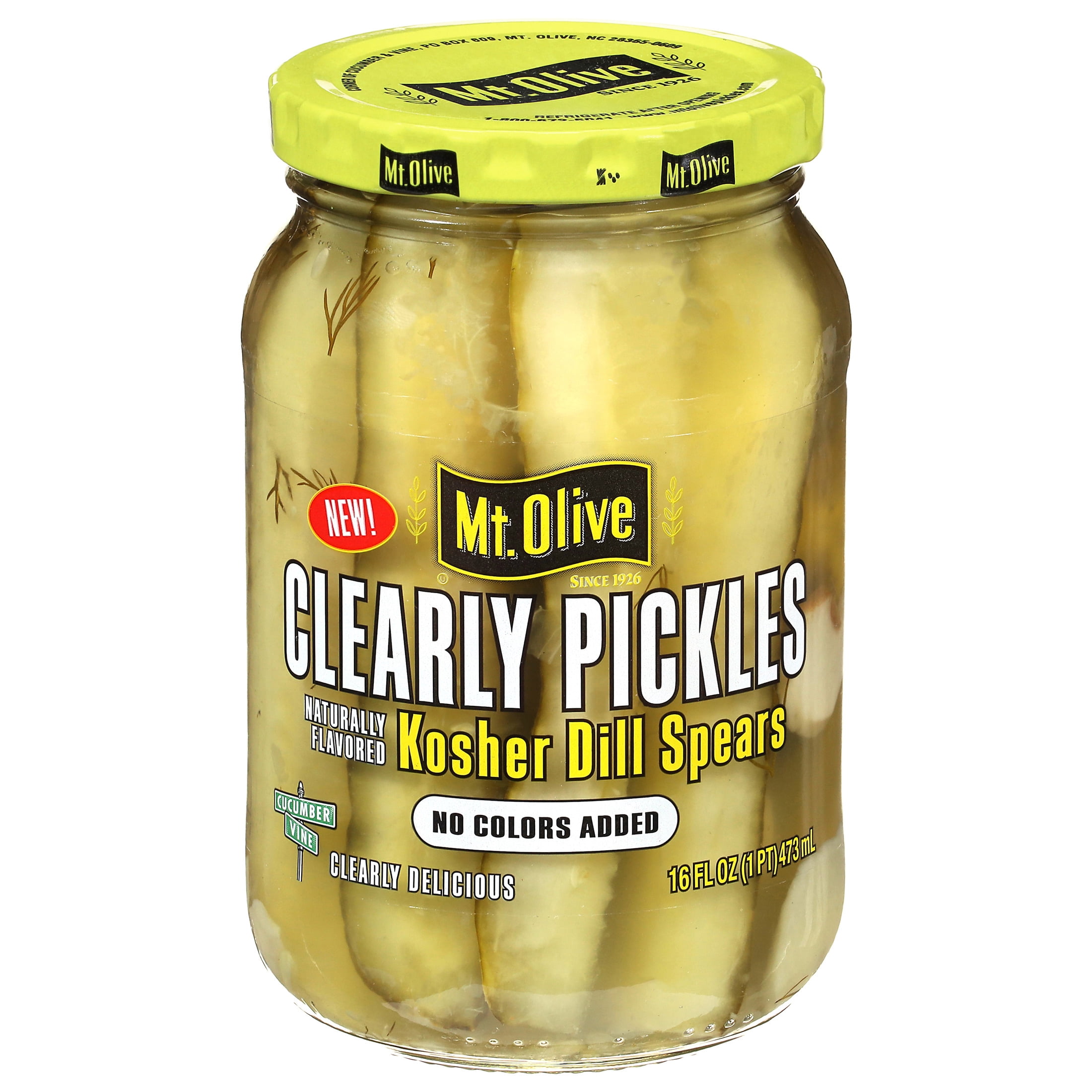 Mt. Olive Clearly Pickles Kosher Dill Spears, 16 fl oz Jar – Naturally Flavored Dill Pickle Spears, No Artificial Dyes