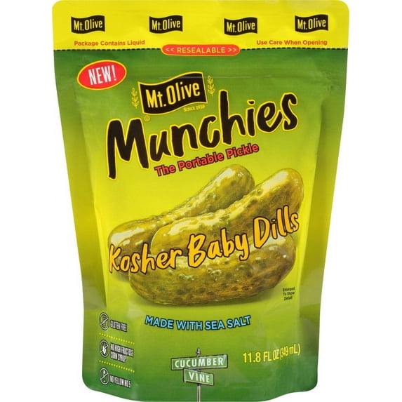 Mt. Olive Munchies Kosher Baby Dills Pickles Resealable Pouch 11.8 oz