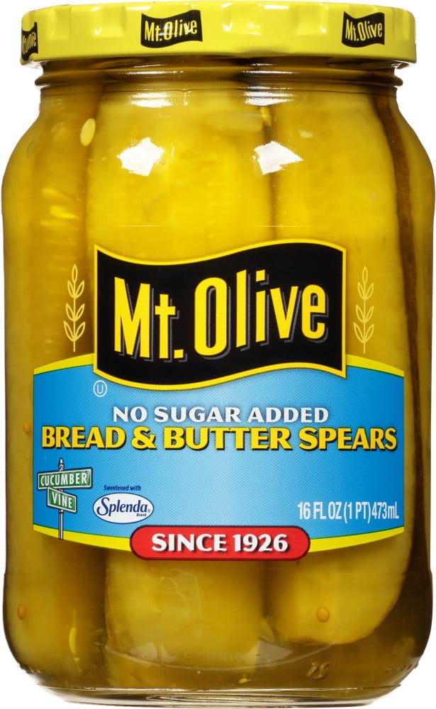https://i5.walmartimages.com/seo/Mt-Olive-No-Sugar-Added-Bread-Butter-Spears-Pickles-16-fl-oz-Jar_f43878e9-1706-46a0-b216-5fd25ee11c42.06d711ff01369247f4ba17357cdfc315.jpeg