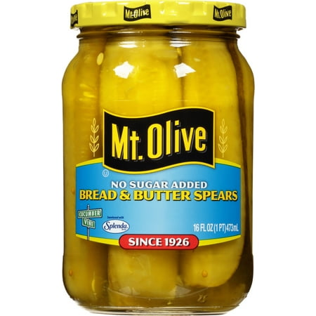 Mt. Olive No Sugar Added Bread & Butter Spears Pickles, 16 fl oz Jar