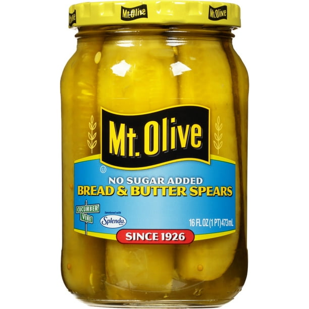 Mt. Olive No Sugar Added Bread & Butter Spears Pickles, 16 fl oz Jar