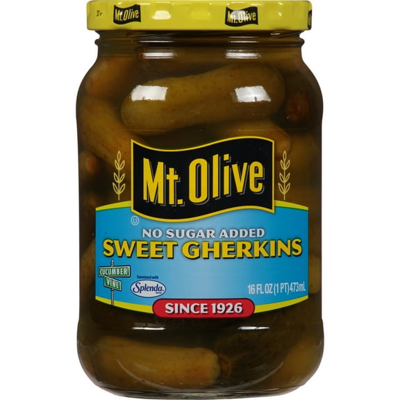 Mt. Olive No Sugar Added Sweet Gherkin Pickles , 16 fl oz Jar