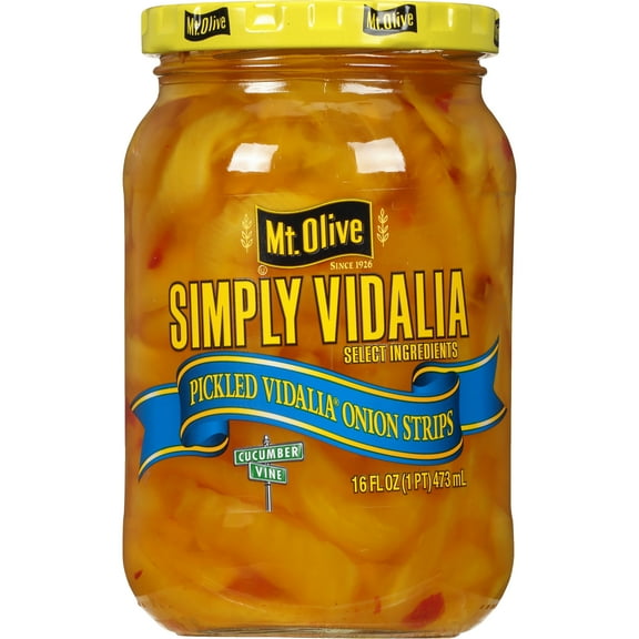 Mt Olive Simply Pickled Vidalia Onion Strips, 16 fl oz Jar