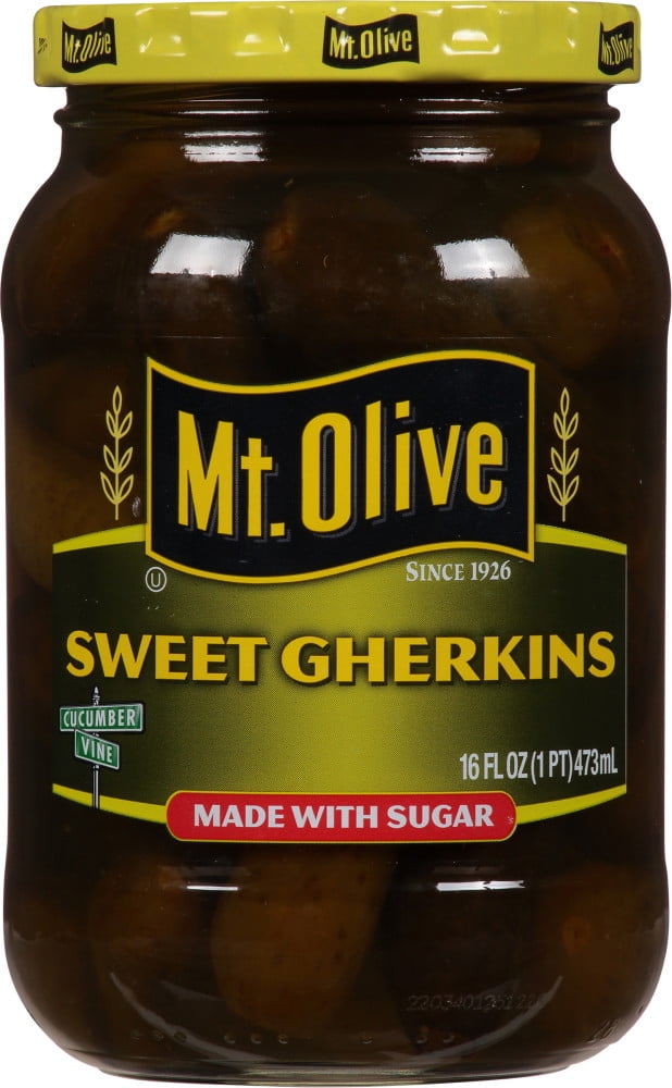 Mt Olive Sweet Gherkins made with Real Sugar, 16 fl oz Jar