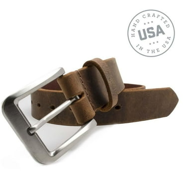 Mt. Pisgah Distressed Leather Belt with Titanium Buckle by Nickel Smart®-Lightweight and Durable Titanium Buckle, 1.5 Inch Wide Strap of Full Grain Distressed Leather, Hypoallergenic Buckle, USA Made