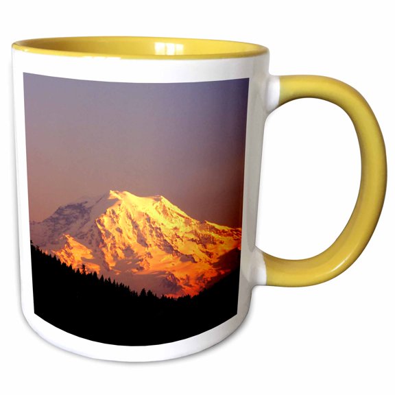 3drose, Mt. Rainier Is Bathed in the Setting Sun, Mountain - Us48 Rdu0041 - Richard Duval, 11oz Two-tone Yellow Mug