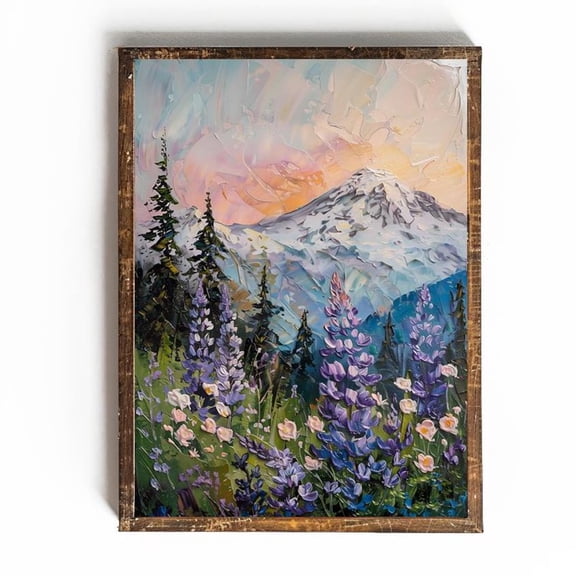 Mt Rainier Print Of Mount Rainier National Park Lupine Wall Art Washington State Print Mountain Artwork Gift For Traveler #1760, Unframed Poster Size 8x12