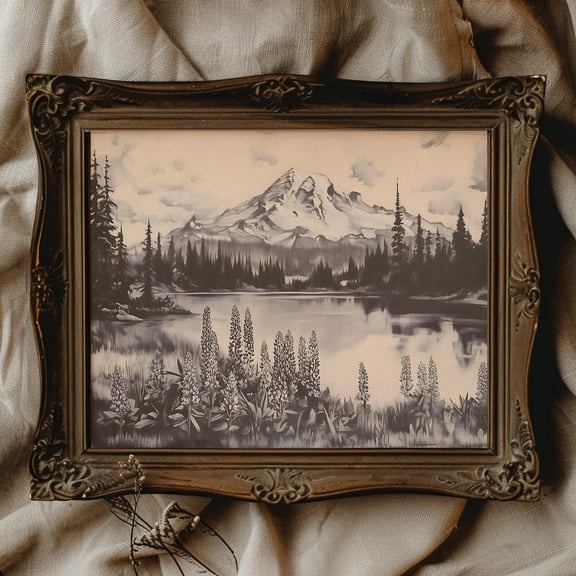 Mt Rainier Print Of Mount Rainier National Park Lupine Wall Art Washington State Print Mountain Gift For Traveler #1843, Unframed Poster Size 8x12