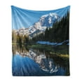 thumbnail image 1 of Mt Rainier Soft Flannel Fleece Blanket, Mount Rainier National Park Trees Snow Tranquil Lake Symmetric Reflection Image, Cozy Plush for Indoor and Outdoor Use, 50" x 60", Multicolor, by Ambesonne, 1 of 6