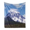 thumbnail image 1 of Mt Rainier Soft Flannel Fleece Throw Blanket, Cloudy Peak Mountain Snowy and Fluffy Stratovolcano and Dense Woods Photo, Cozy Plush for Indoor and Outdoor Use, 70" x 90", Multicolor, by Ambesonne, 1 of 5