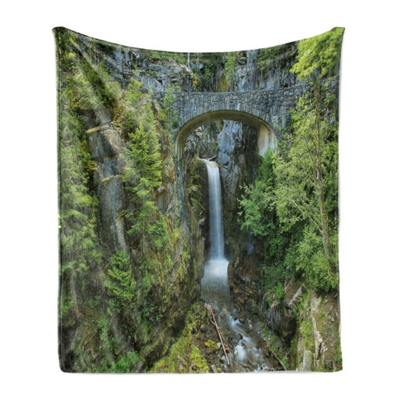 Mt Rainier Soft Flannel Fleece Throw Blanket, Scenery Photo Christine Falls in Mount Rainier National Park Washington, Cozy Plush for Indoor and Outdoor Use, 50" x 70", Multicolor, by Ambesonne