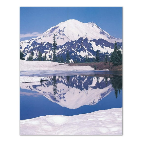 Mt Rainier Winter Time Lake and Snow Mountain Wall Picture Art Print