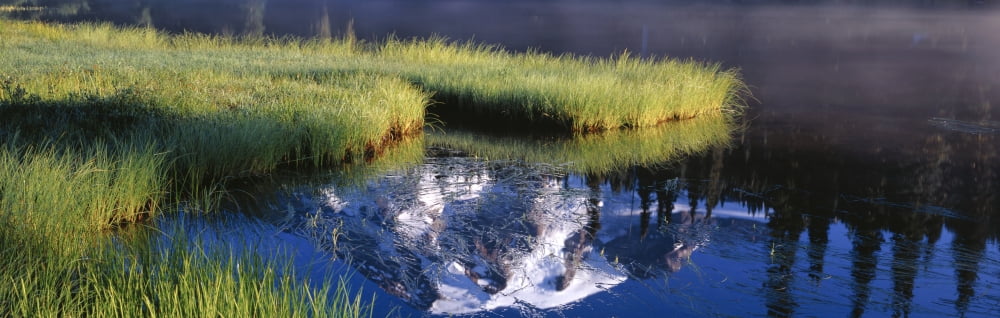 Mt Rainier reflecting into Reflection Lake at Mt Rainier National Park Canvas Art - Panoramic Images (36 x 12)